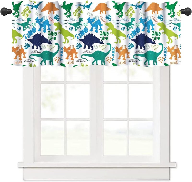 YSWOW Kids Dinosaur Valance Curtain for Boys Girls Nursery Playroom Room Decor Cartoon Dino Theme Art Printed Window Drapes W54xL18in Fabric 1 Panel - Image 1